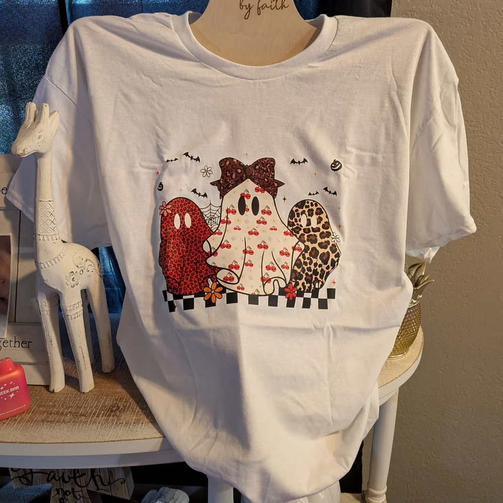 Gildan White Tee with Ghost Print - Picture 2 of 8